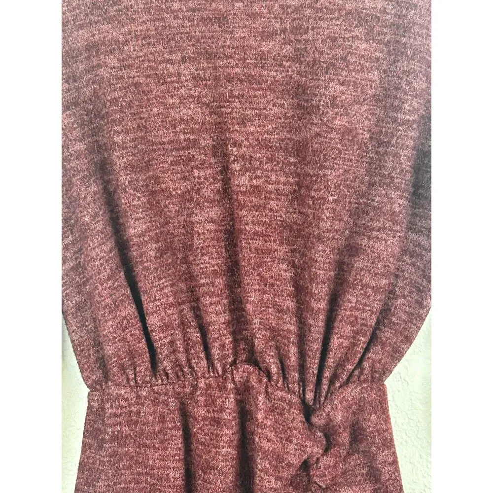 Lush Burgundy Sweater Sweatshirt Dress with Mock Neck and Ruching Detail Size M